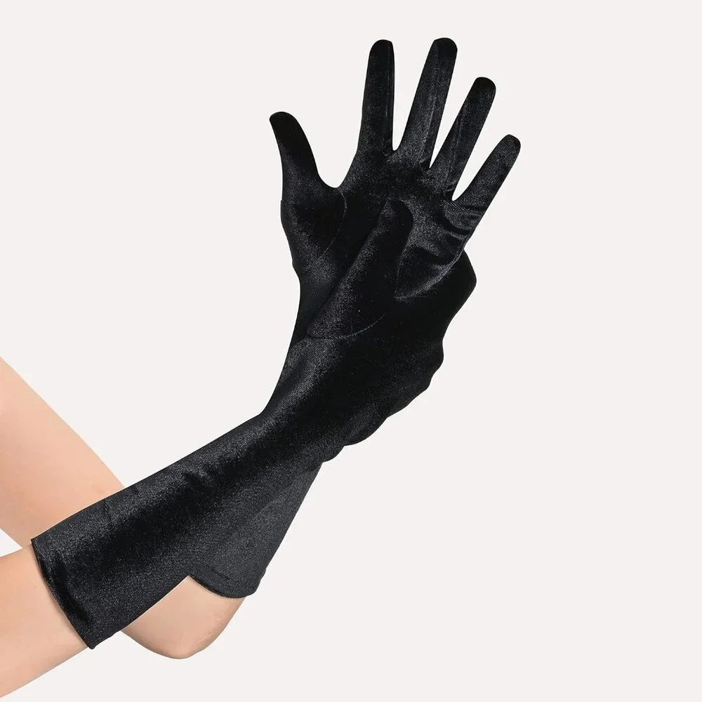 Women's Black Short Velvet Gloves Design Flapper Party Tea Costume Accessories